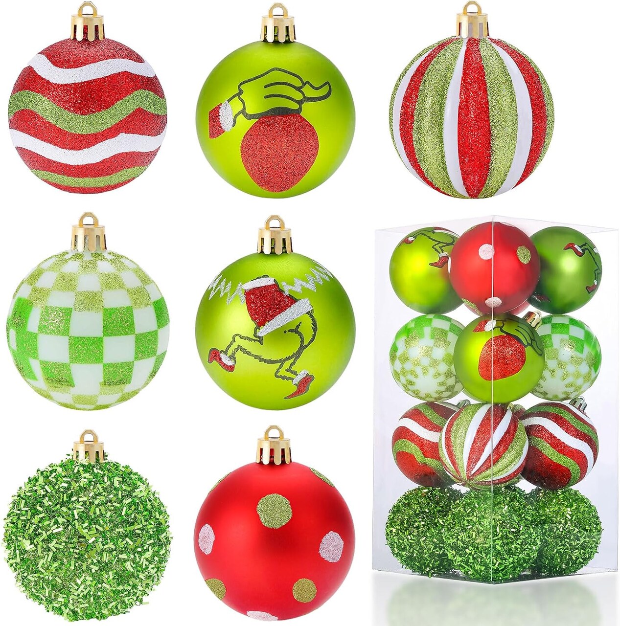 16Pcs Christmas Ball Ornaments (Lime Green Red and White